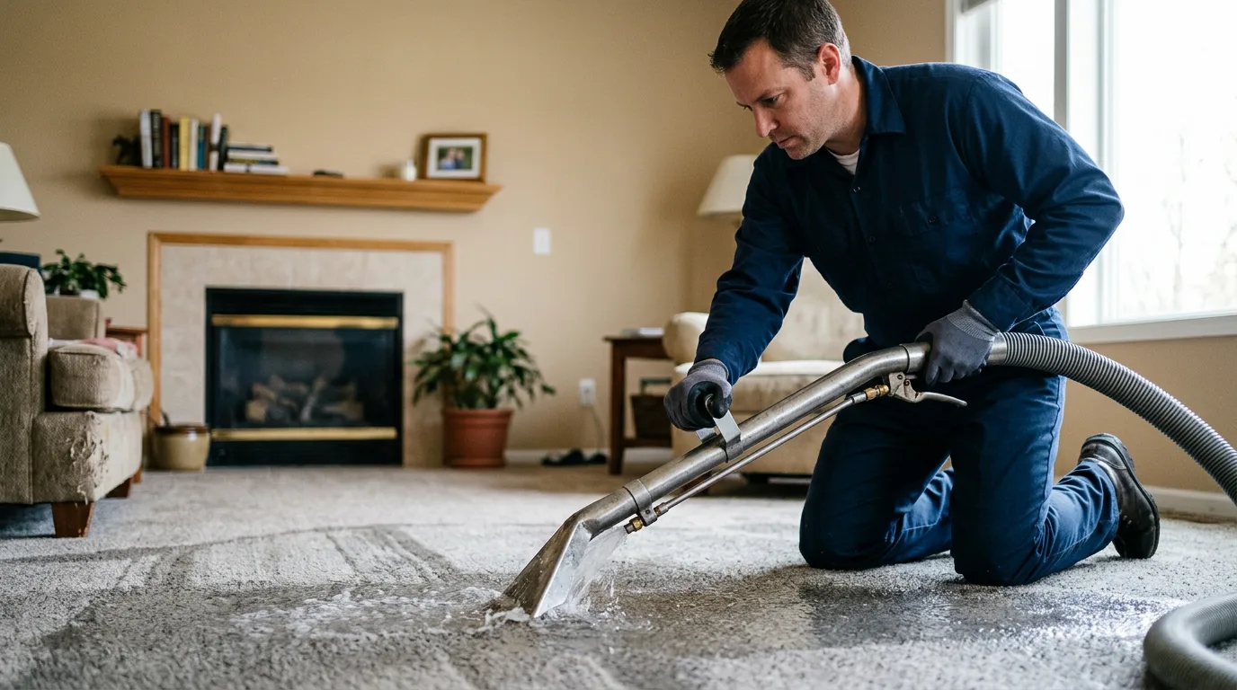 Water damage restoration technician working near South Deerfield, MA